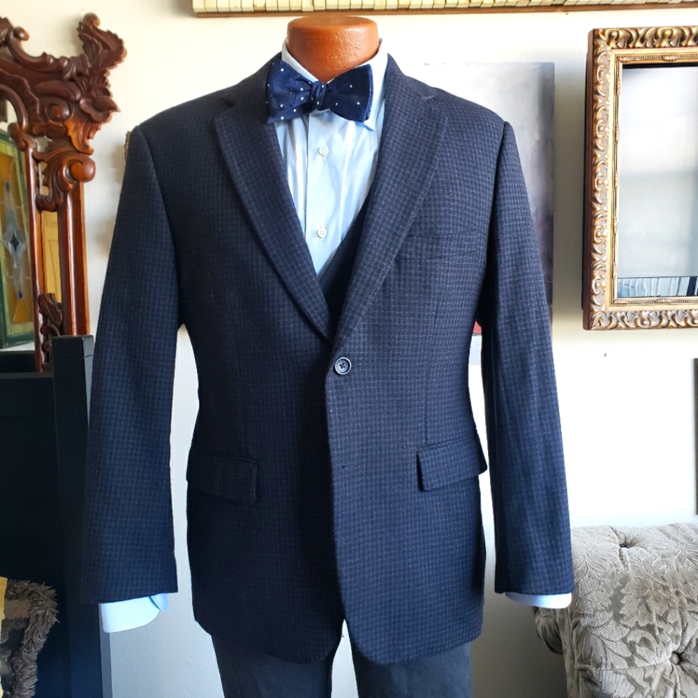 Pronto Uomo 42S navy blue checkered wool tweed jacket
